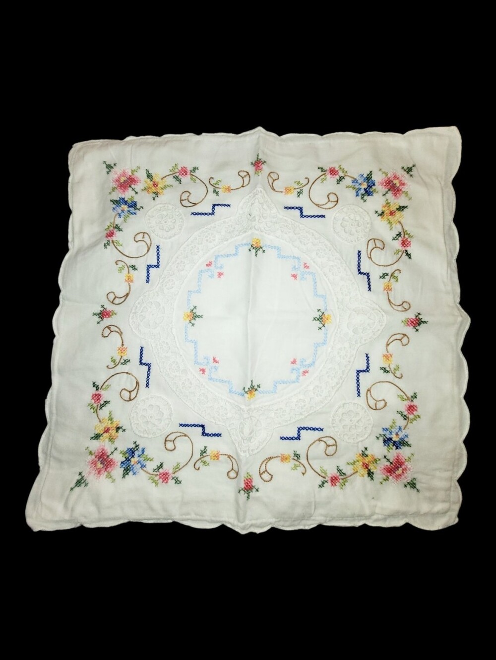 Vintage Cross Stitch Pillow Cover Sham 15" X 15"